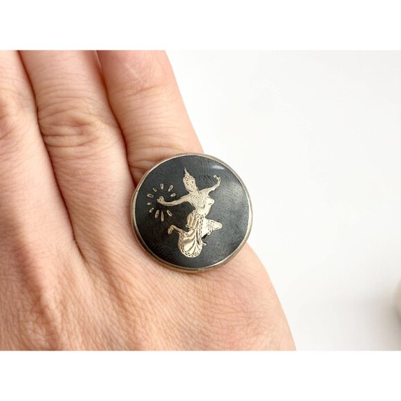 Siam Thai Made Nielloware Mekkala Goddess 925 Sterling Silver Vintage Ring sz 5 - Picture 16 of 16
